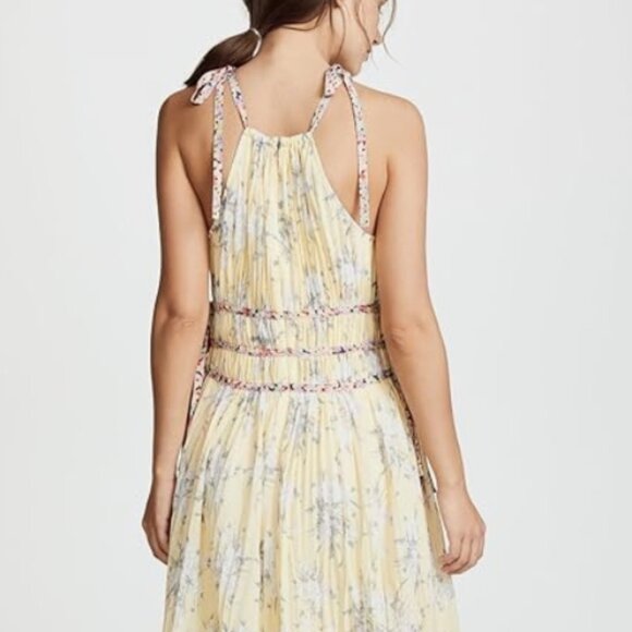 Rebecca Taylor Lemon Rose Goddess Pleat Floral Yellow Ties Midi Dress XS $495 - Picture 9 of 10
